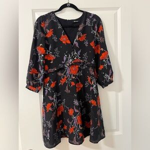 Madewell Black Long-Sleeve Dress with Red and Purple Floral Print